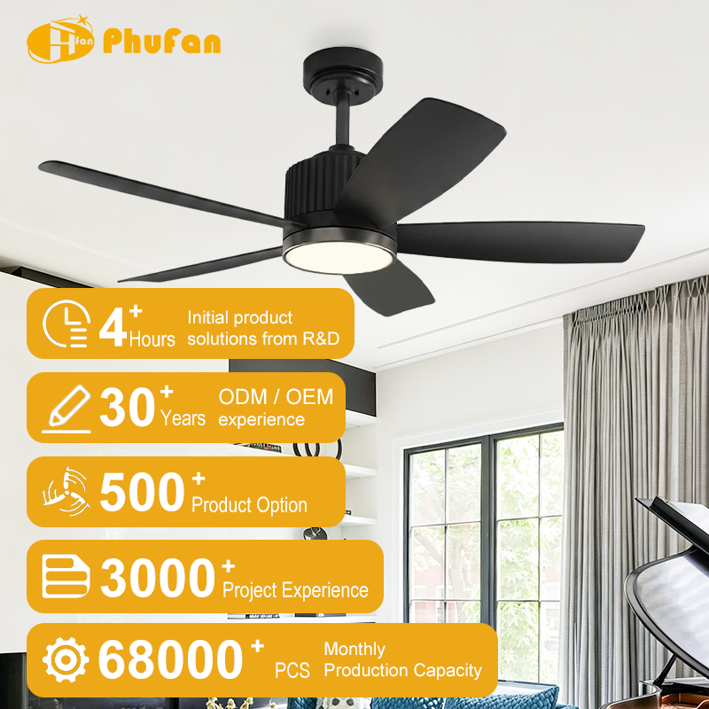 Vertical Rib Motor Housing 5-Blade Ceiling Fan Light Remote Control DC Motor