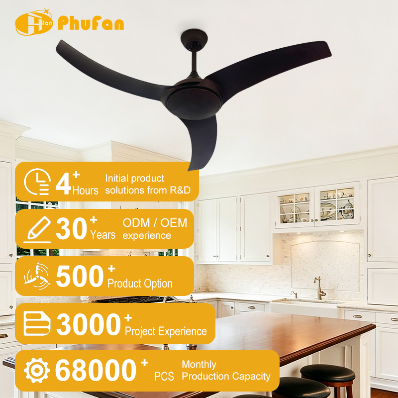 Curved Wing Blade No Light Ceiling Fan Remote Silent Reversible Brushless Motor