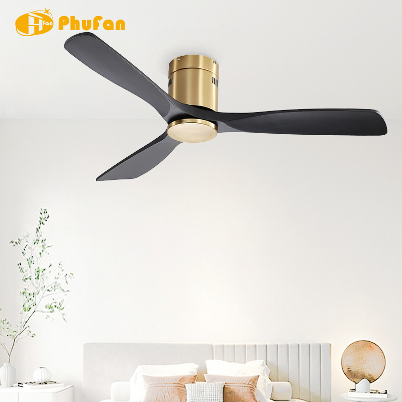 Low Profile Flush Mount Modern Ceiling Fan With Light  for Low Ceiling Bedroom