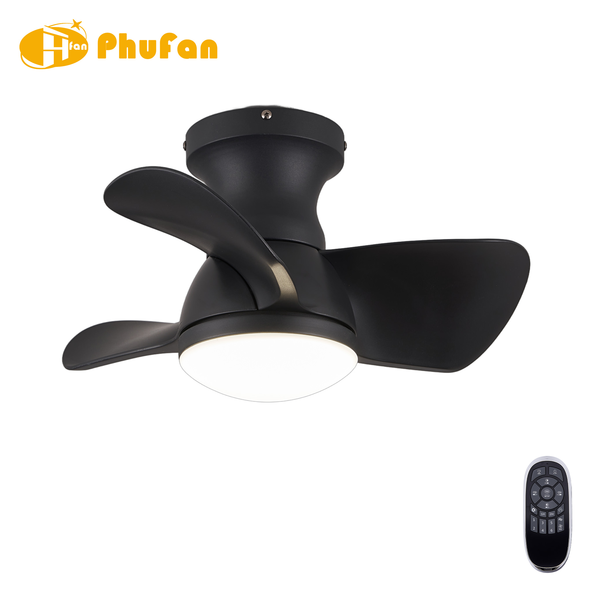 Low Profile Flush Mount 3-Blade Ceiling Fan Light for Balcony Kids Room Laundry