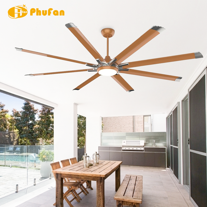 Large Ceiling Fan with Light - 8 Orange Blades with Silver Tips