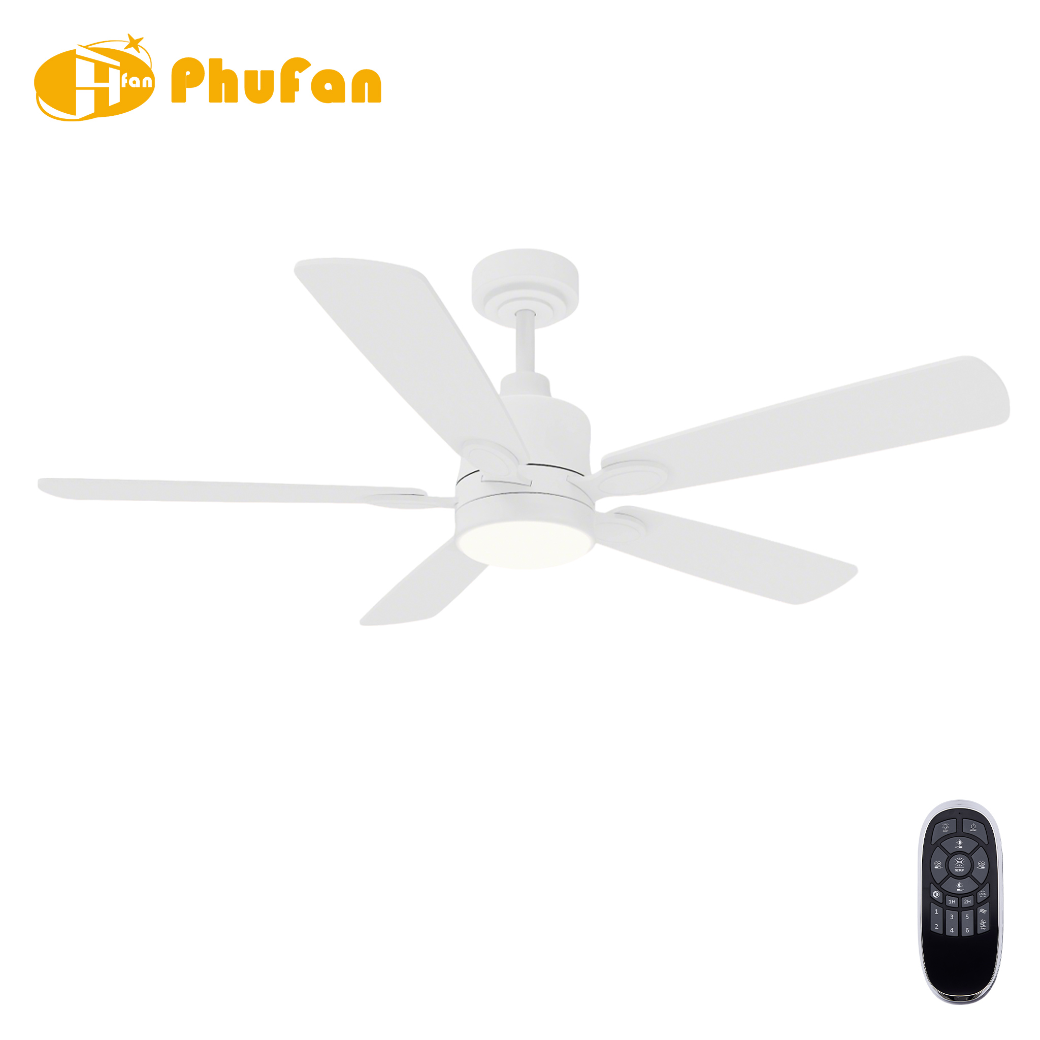 5-Blade Ceiling Fan, Reversible Blades, Dimmable LED Light & Remote for bedroom