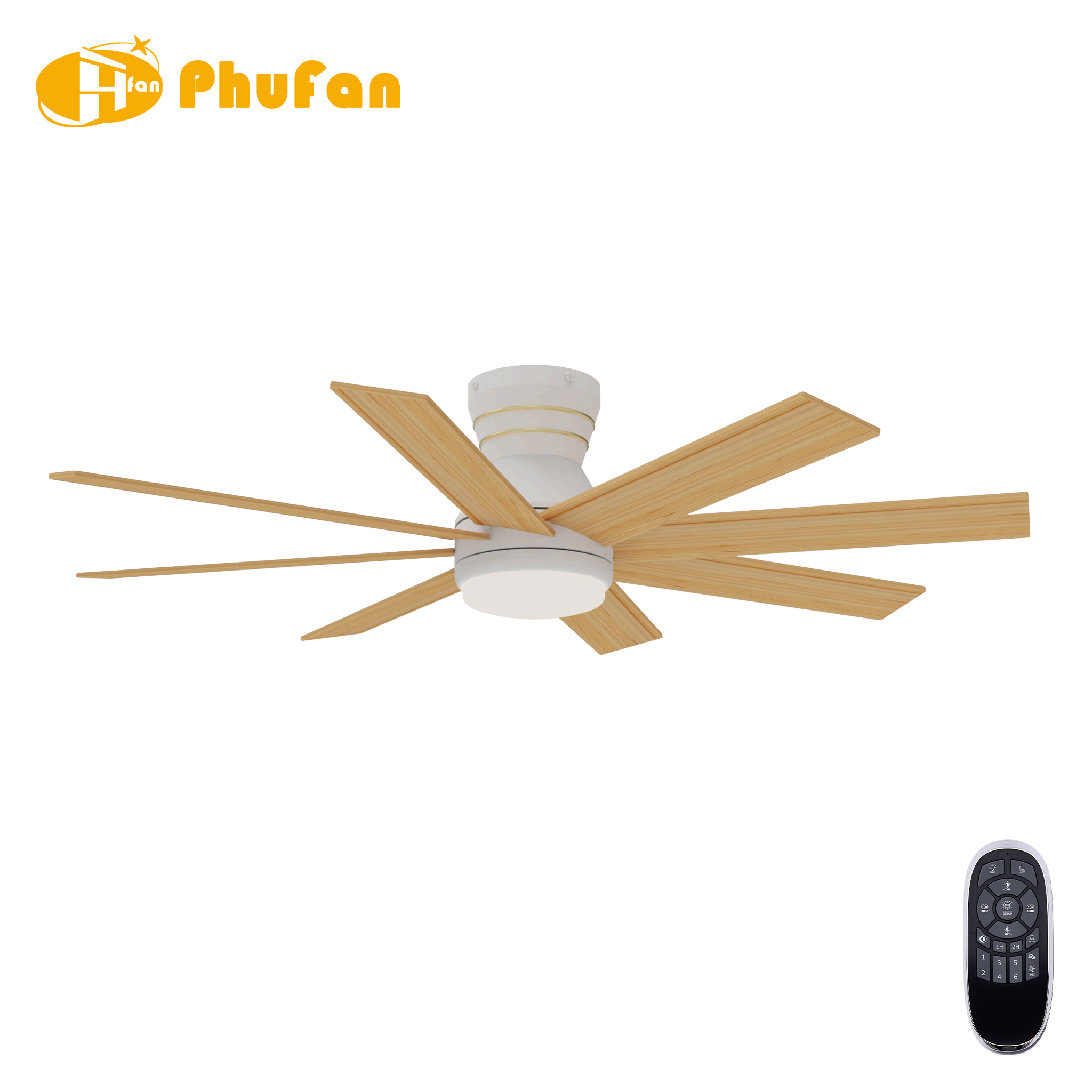 8 Blade Flush Mount Ceiling Fan Light Large Airflow Low Profile Hugger Fan Lamp