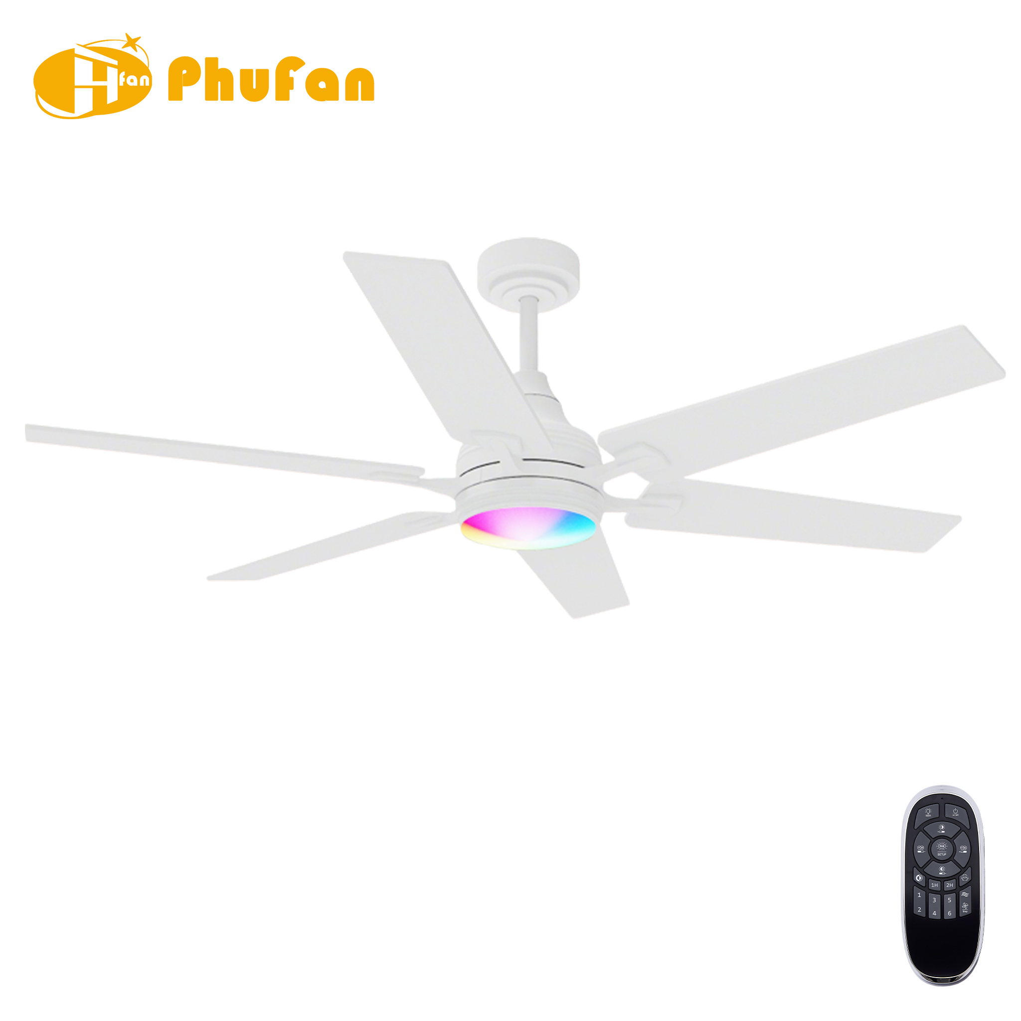 Ceiling Fan Reversible Blades RGB Dimmable LED Light with Remote for Bedroom