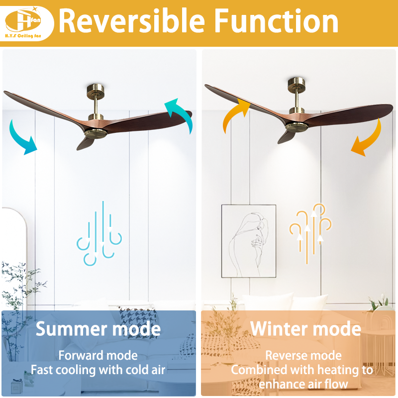 Solid Wood Silent Ceiling Fan Without Light Forward & Reverse Airflow for Hotel