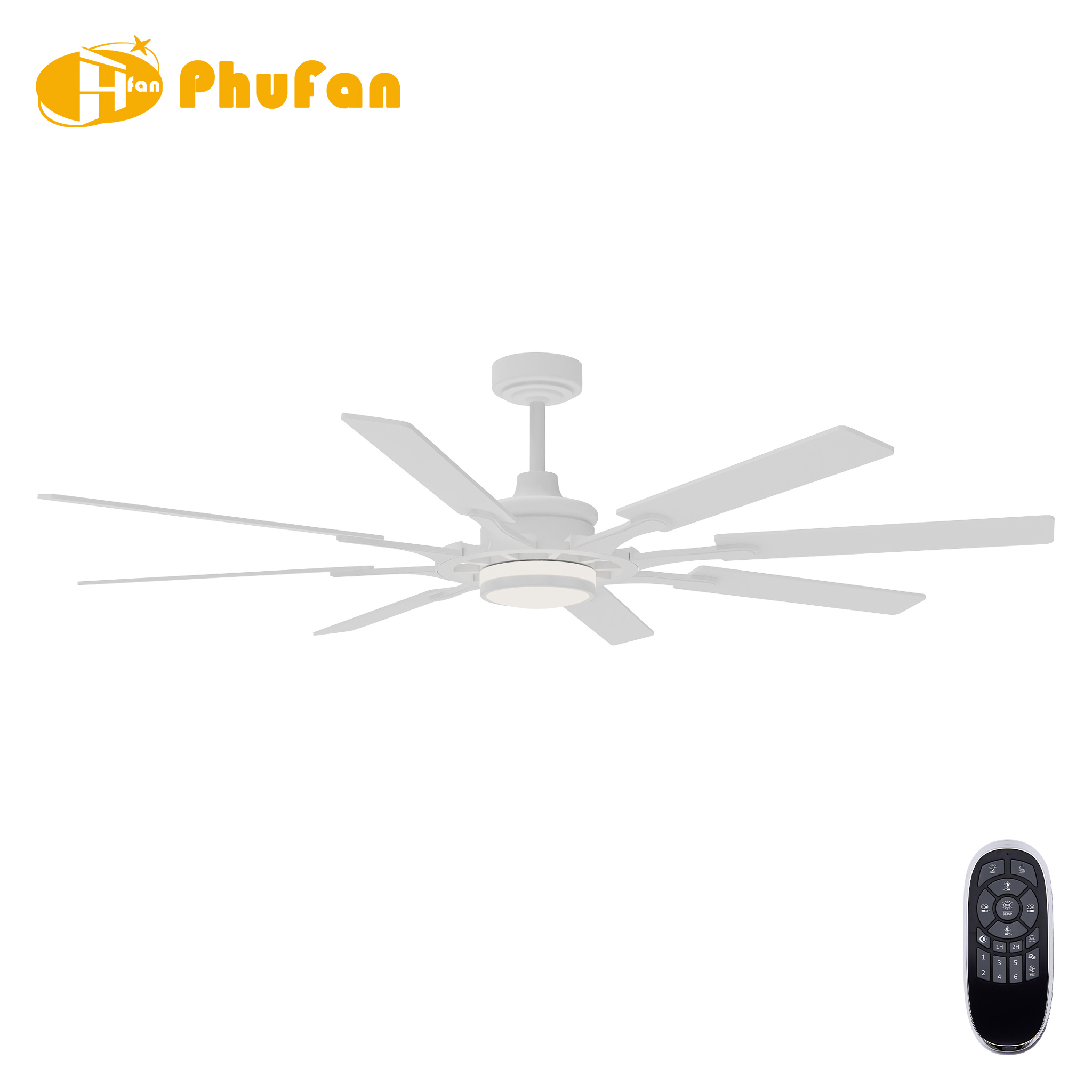 Traditional 72-Inch 8-Blade Ceiling Fan Light LED Remote Control