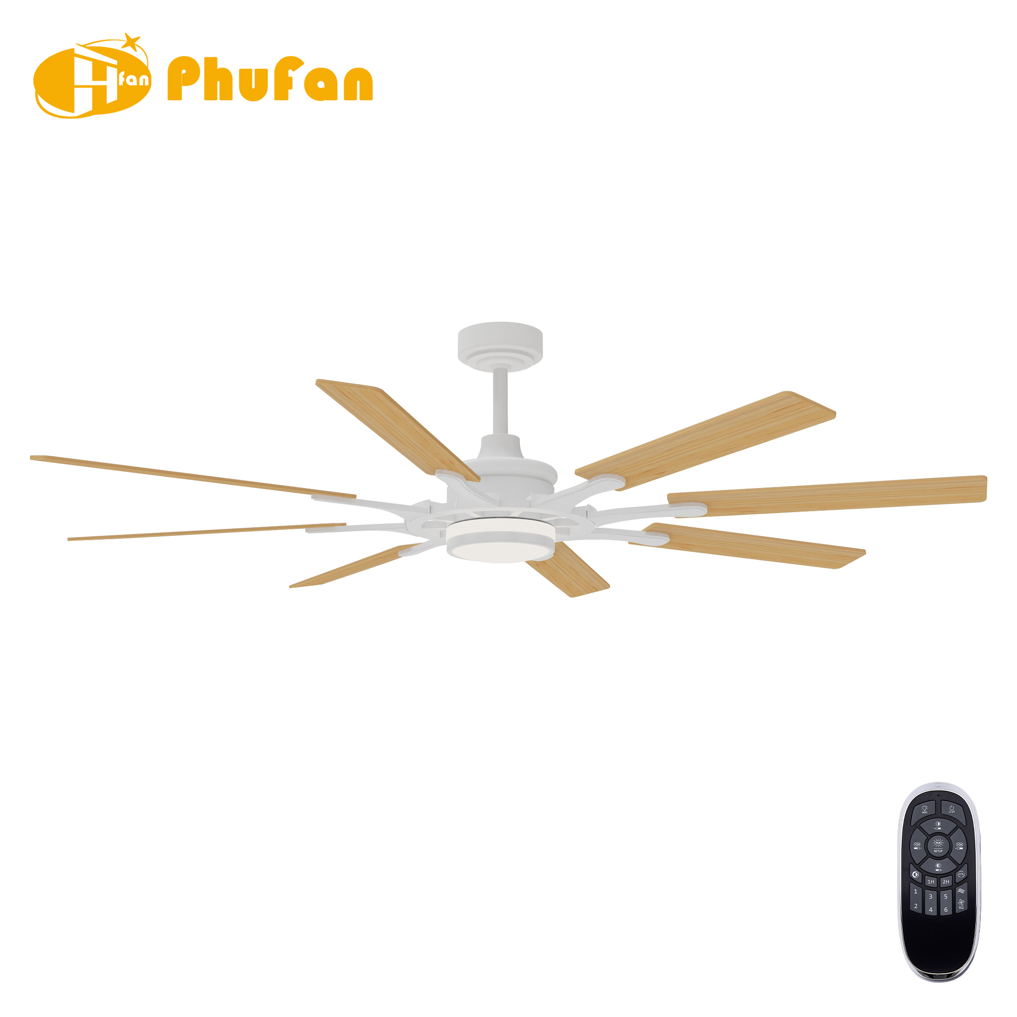 Traditional 72-Inch 8-Blade Ceiling Fan Light LED Remote Control