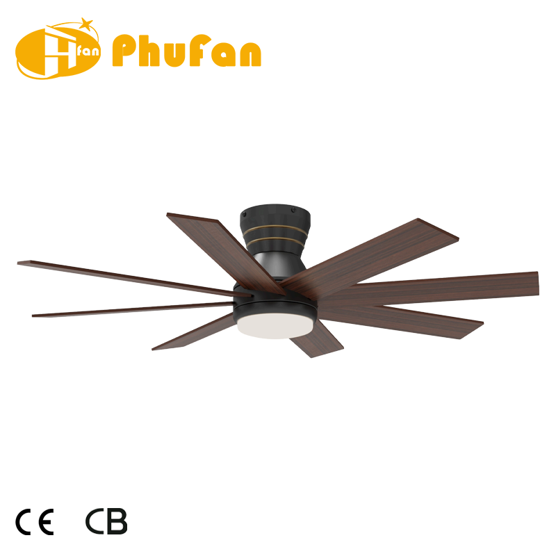 Thumbnail: 8 Blade Flush Mount Ceiling Fan Light Large Airflow Low Profile Hugger Fan Lamp 