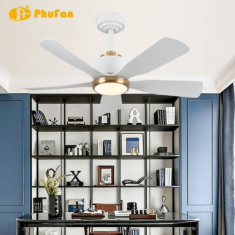 Ceiling Fan with LED Light and Remote - 5 ABS Blades with Gold Trim