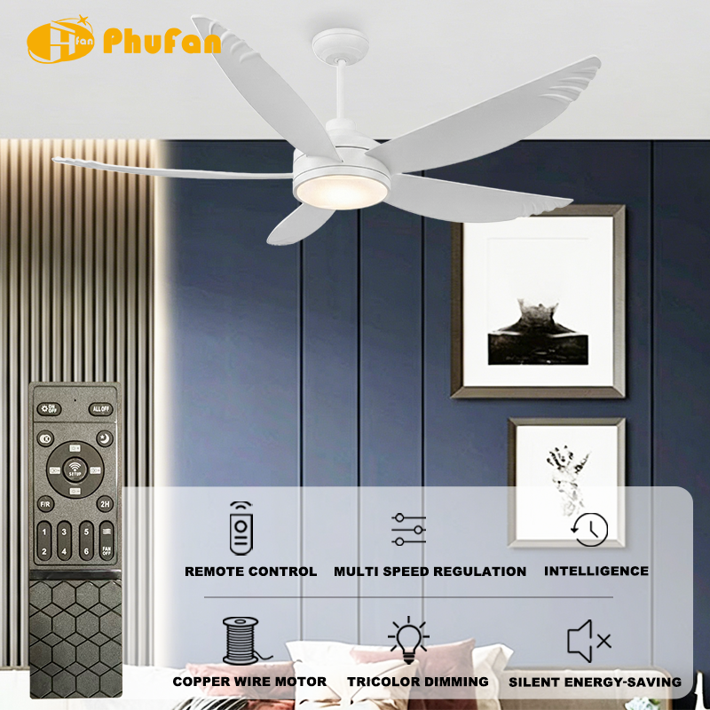 Ribbed Edge 5-Blade Ceiling Fan Light Modern Decor Fan Lamp for Villa Cafe