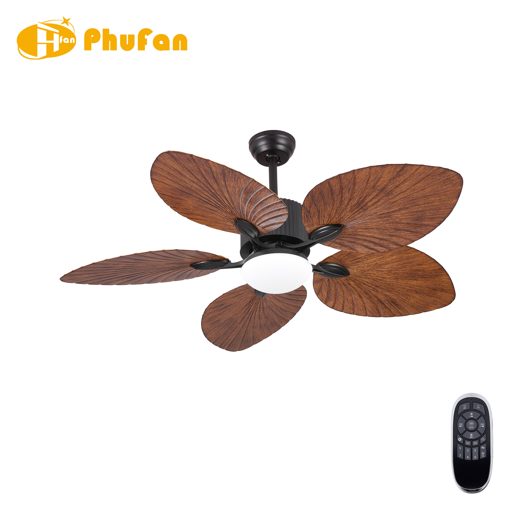 5 Palm Leaf Ceiling Fan Light, Vertical Rib Motor Body or Villa Cafe Balcony