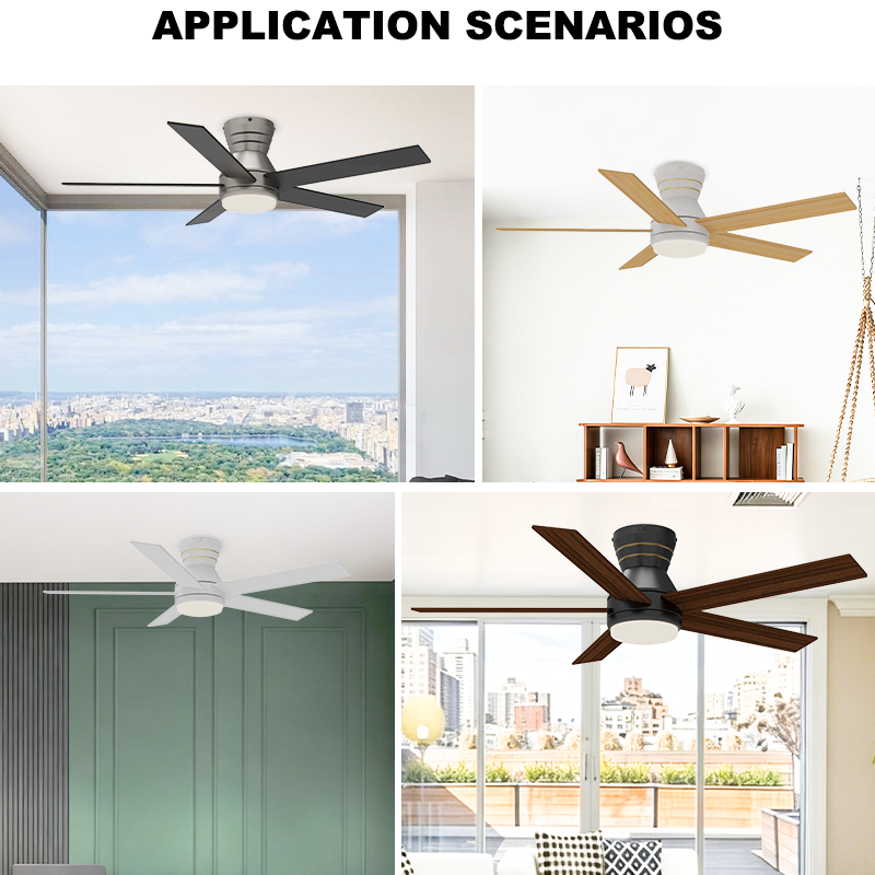 5 Blade Flush Mount Ceiling Fan Light Remote Silent Reversible BLDC Motor