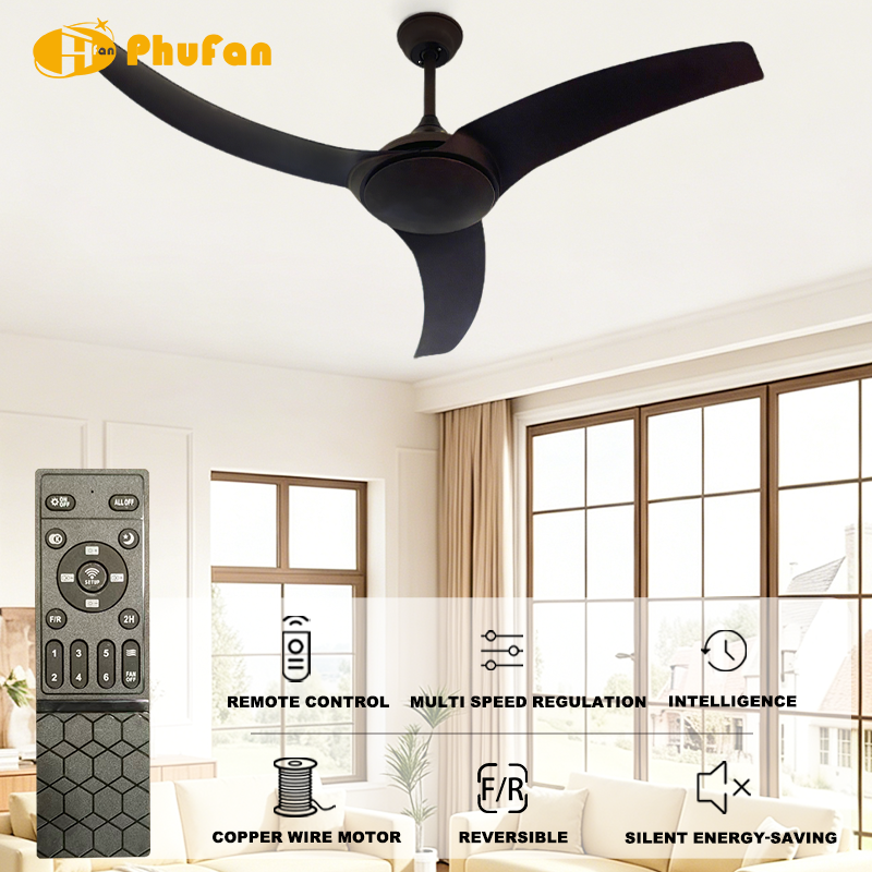 Curved Wing Blade No Light Ceiling Fan Remote Silent Reversible Brushless Motor