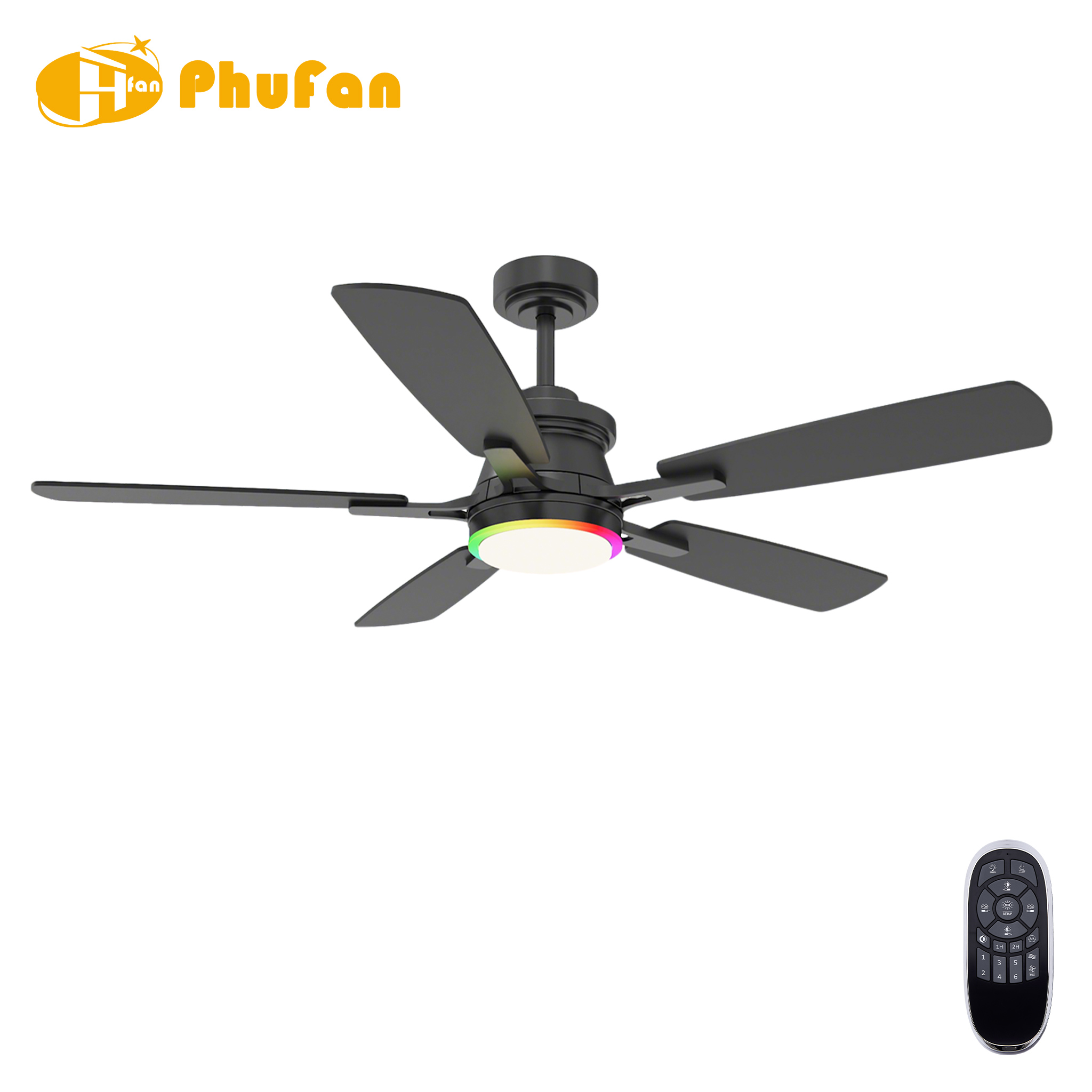Ceiling Fan with Dimmable LED and RGB Ring Light - Remote Control