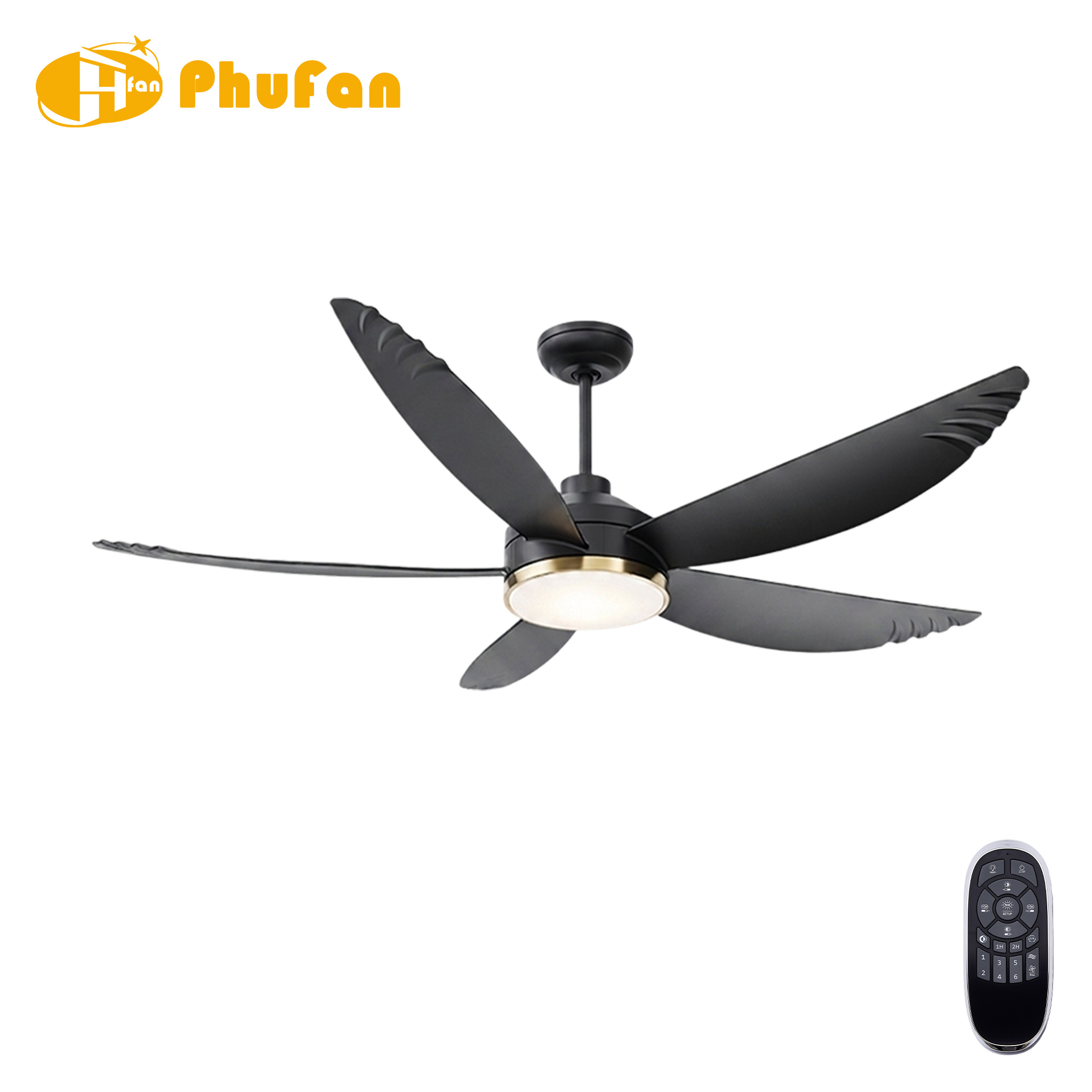 Ribbed Edge 5-Blade Ceiling Fan Light Modern Decor Fan Lamp for Villa Cafe