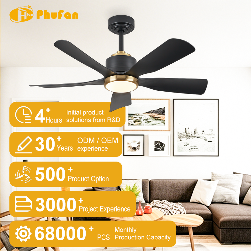 Ceiling Fan with LED Light and Remote - 5 ABS Blades with Gold Trim