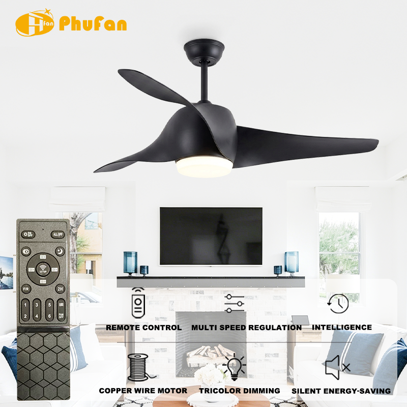 3-Blade ABS Ceiling Fan with Light and Remote - Sculpted Blade Design