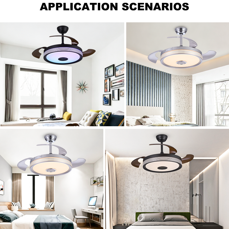 Thumbnail: Retractable Ceiling Fan Light With Bluetooth Speaker For Bedroom Dining Room