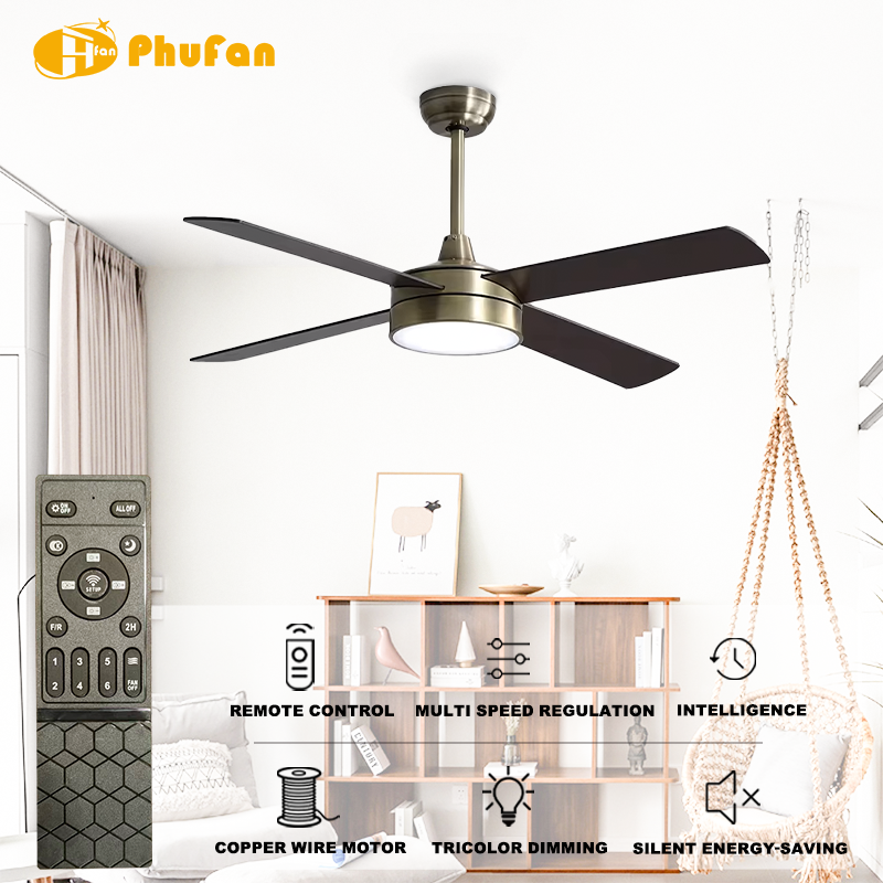 4 Blade Ceiling Fan Light Remote Silent Reversible BLDC Motor For Bedroom