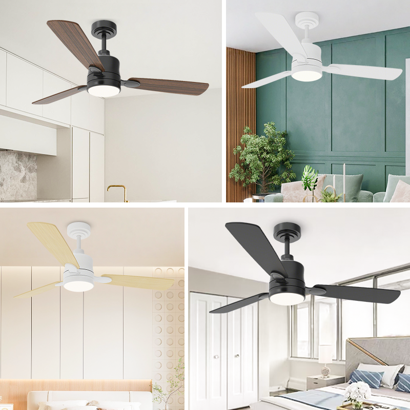 Mini Wood Blade Ceiling Fan with Light - 5 Blades and Remote