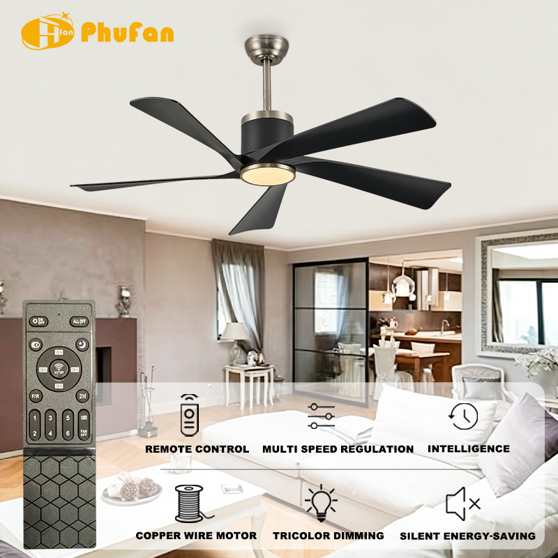5 Smooth Curved Blade Ceiling Fan Light Remote Silent Reversible BLDC Motor