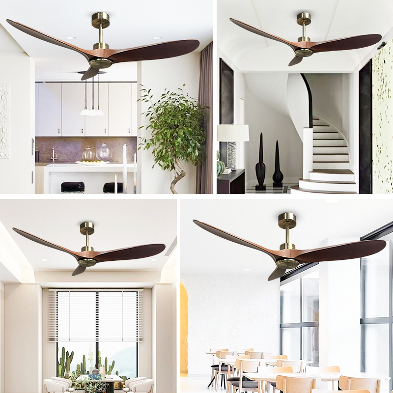 Solid Wood Silent Ceiling Fan Without Light Forward & Reverse Airflow for Hotel