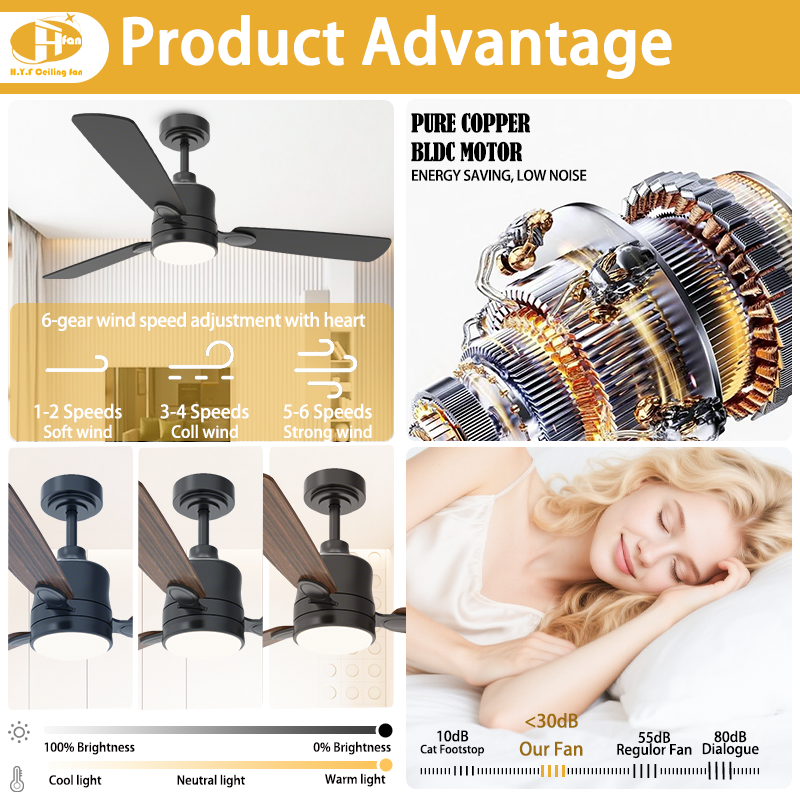 Mini Wood Blade Ceiling Fan with Light - 5 Blades and Remote