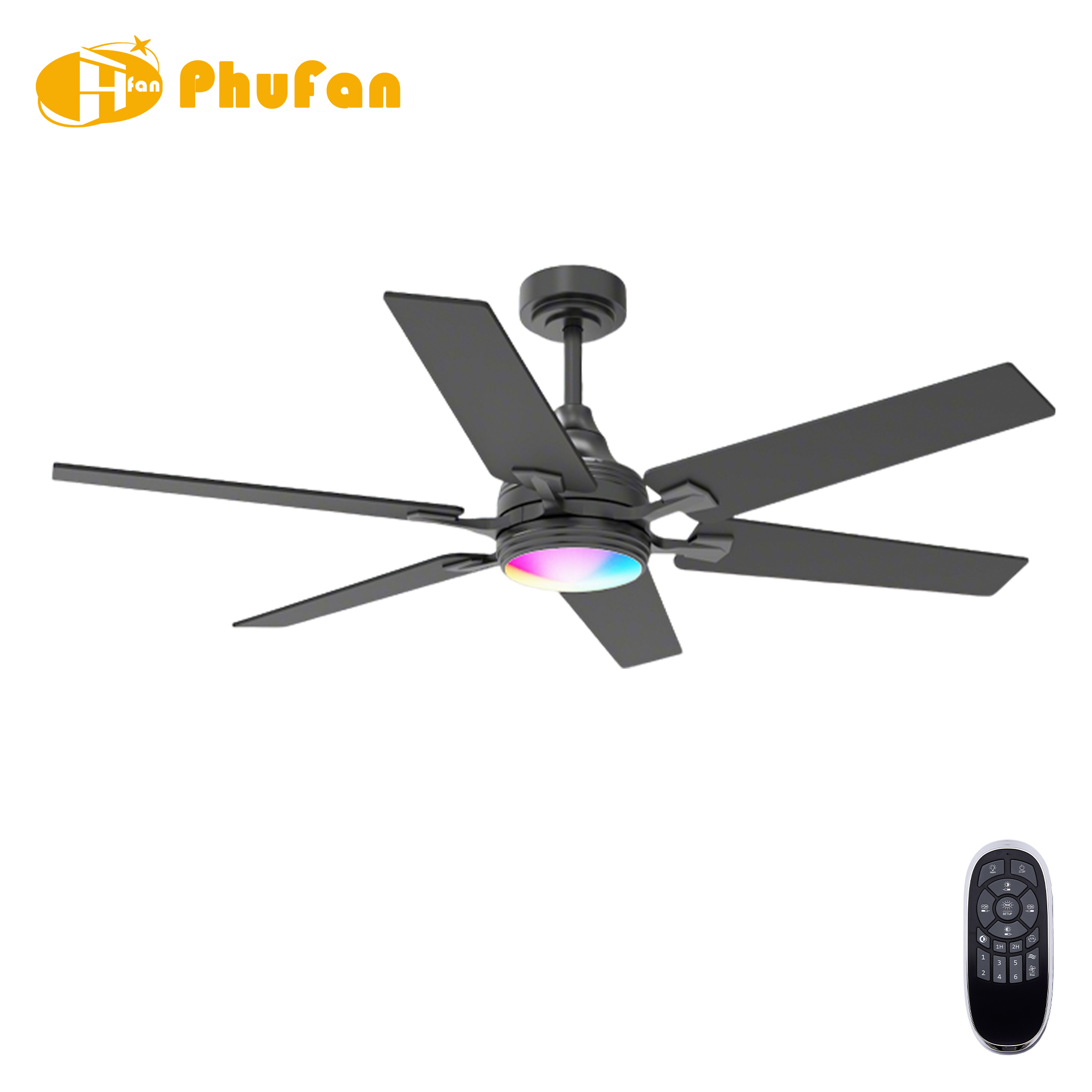 Ceiling Fan Reversible Blades RGB Dimmable LED Light with Remote for Bedroom