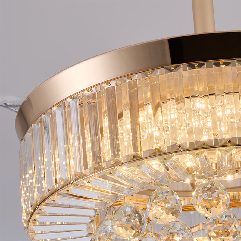 Crystal Ceiling Fan Light, Gold Frame Hidden Transparent Fan Blades