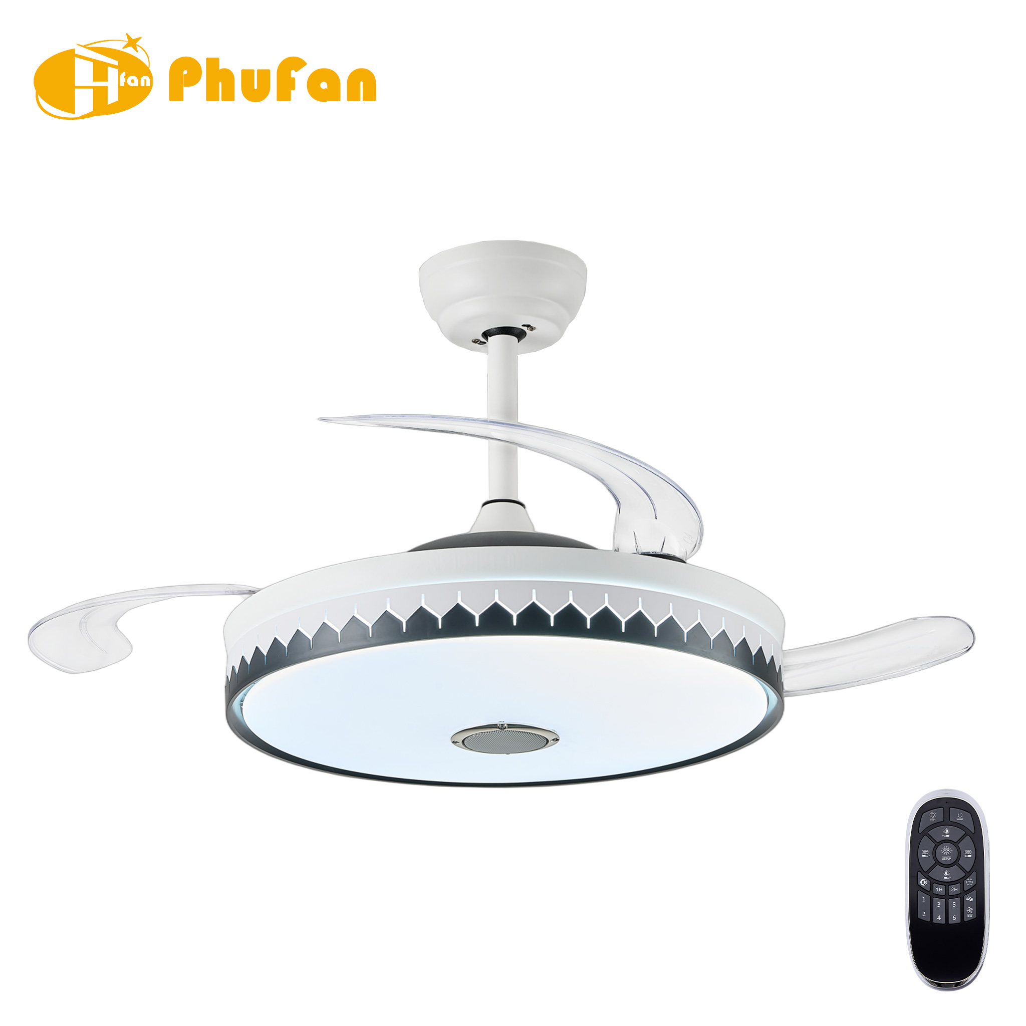 Retractable Blades Ceiling Fan with Light Remote Control for Bedroom & Dining