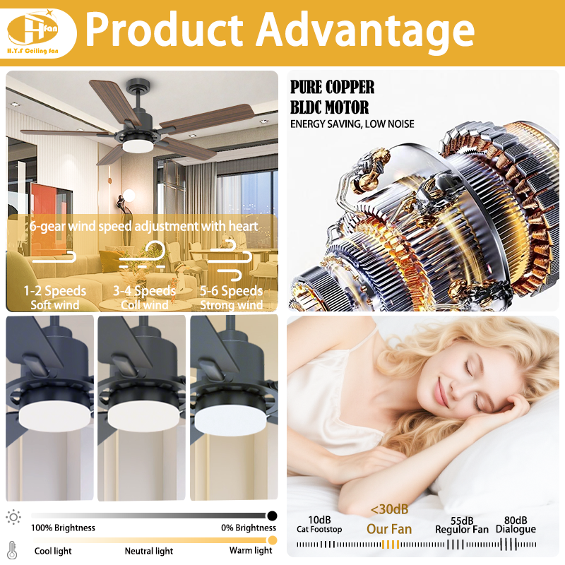 Industrial Ceiling Fan with Light for Kitchen - 5-Blade Design