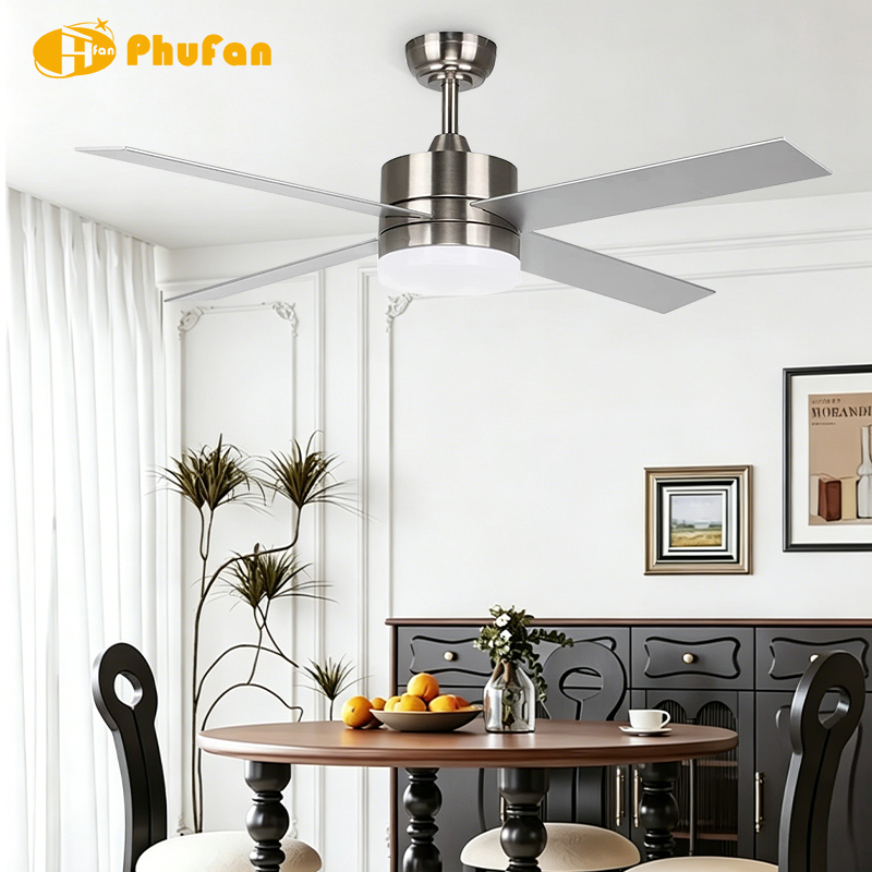 Silver Ceiling Fan with Light for Living Room - Brushed Nickel