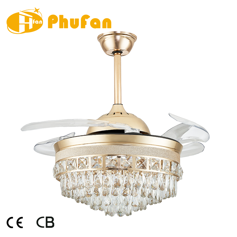 Thumbnail: Premium Crystal Fan Lamp with Remote Dimmable for Villa Bedroom