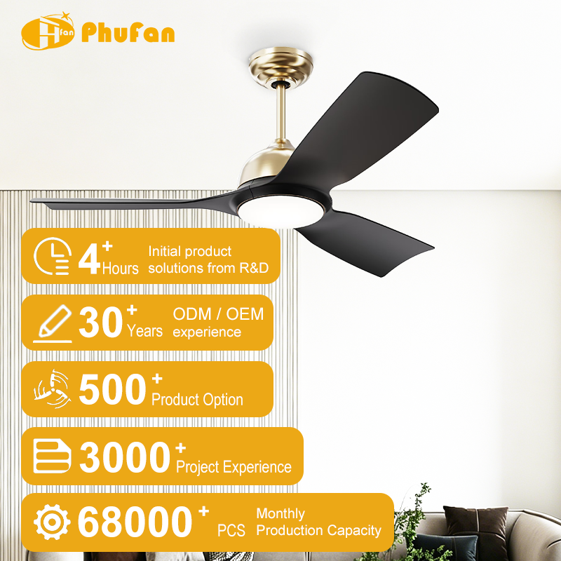 Curved ABS Ceiling Fan with LED Light and Remote Control