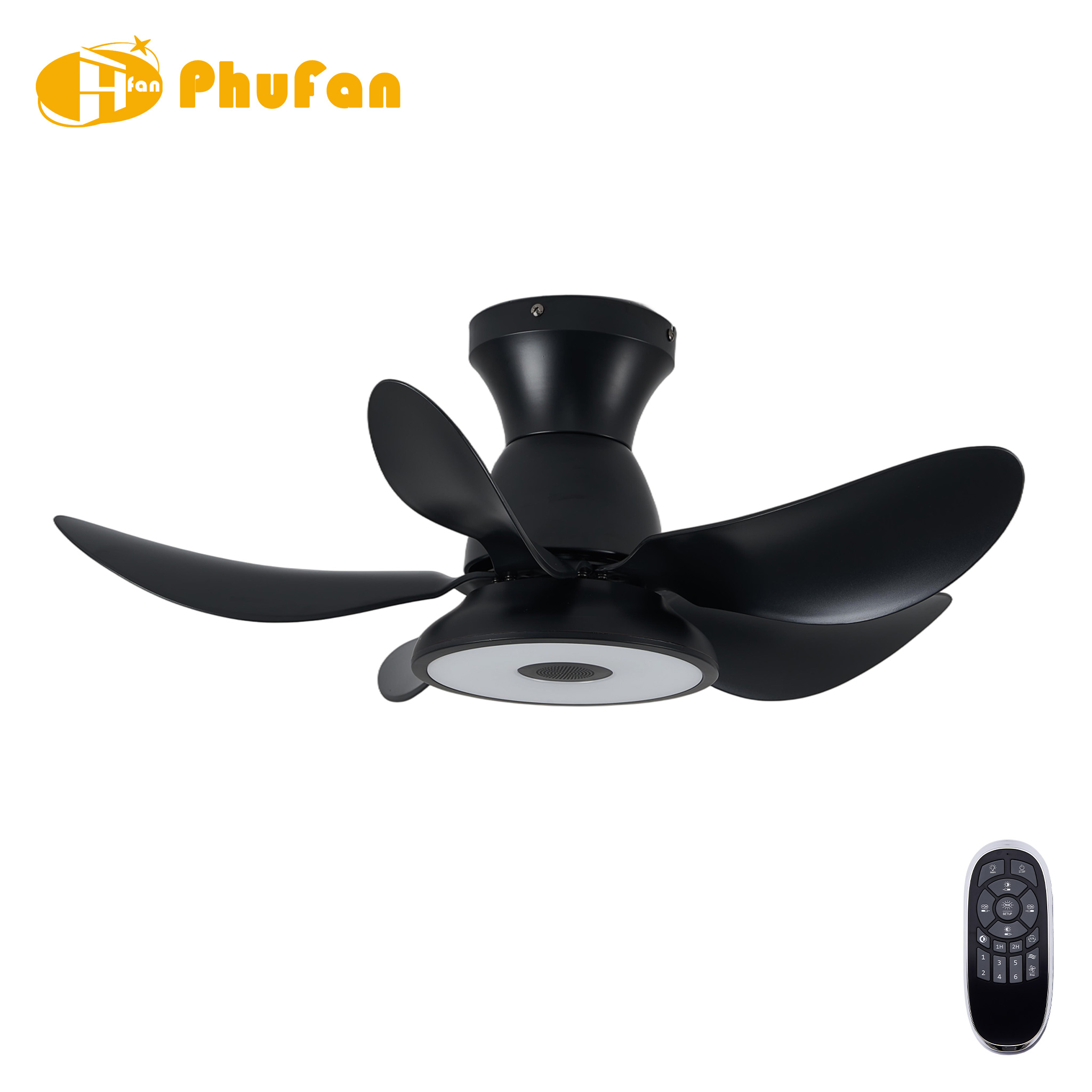 Flush Mount 5 Blade RGB Ceiling Fan Light With Bluetooth Speaker For Bedroom