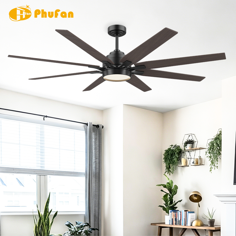 Large Wood-Tone Ceiling Fan with Light and Remote - 8 Blades