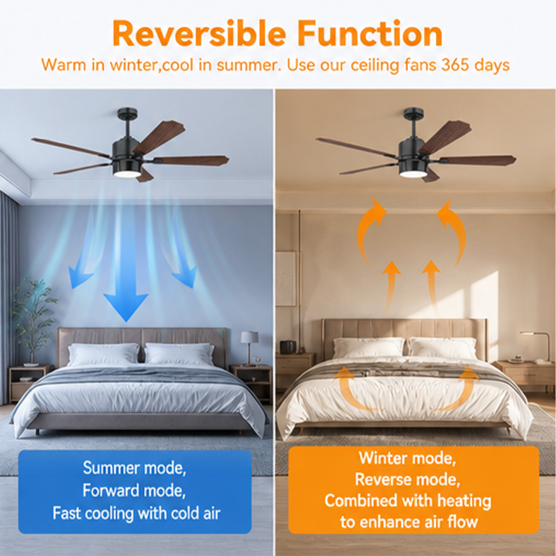 5 Blade Ceiling Fan Light Dark Wood Grain Blades For Bedroom Living Room