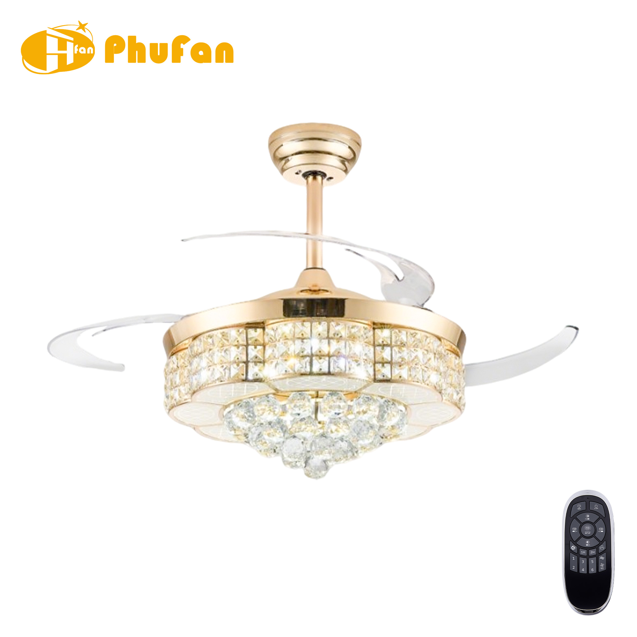 RGB Crystal Retractable CeilingFan Multi Color Changing Ambient Lamp for Bedroom