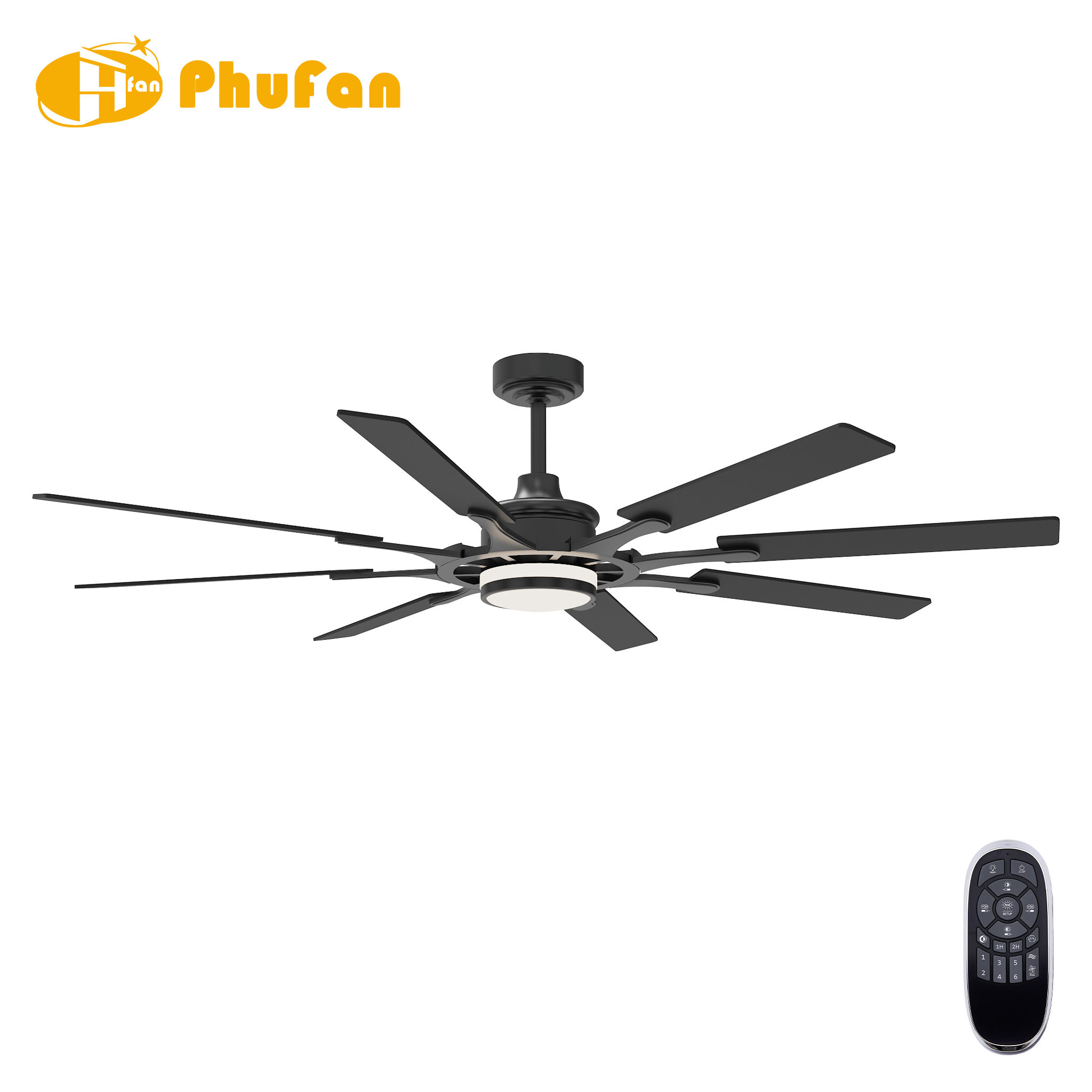 Traditional 72-Inch 8-Blade Ceiling Fan Light LED Remote Control