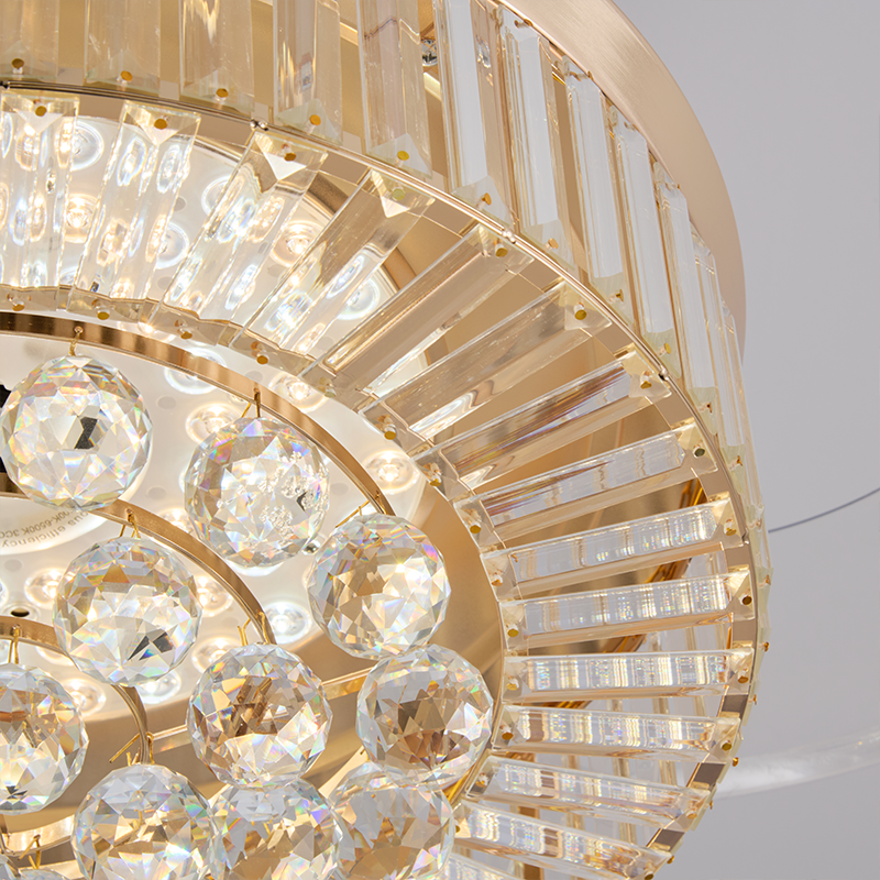 Crystal Ceiling Fan Light, Gold Frame Hidden Transparent Fan Blades