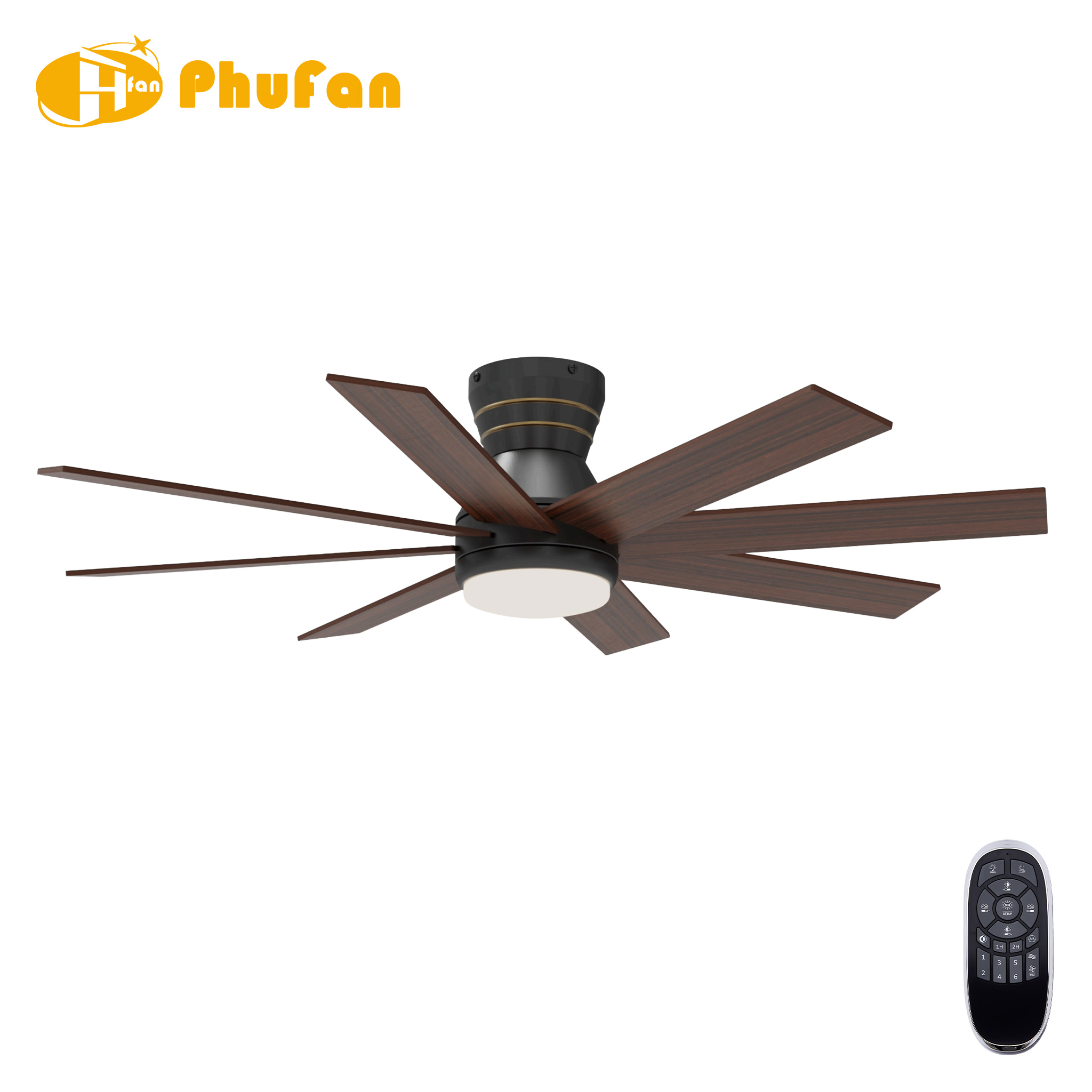 8 Blade Flush Mount Ceiling Fan Light Large Airflow Low Profile Hugger Fan Lamp