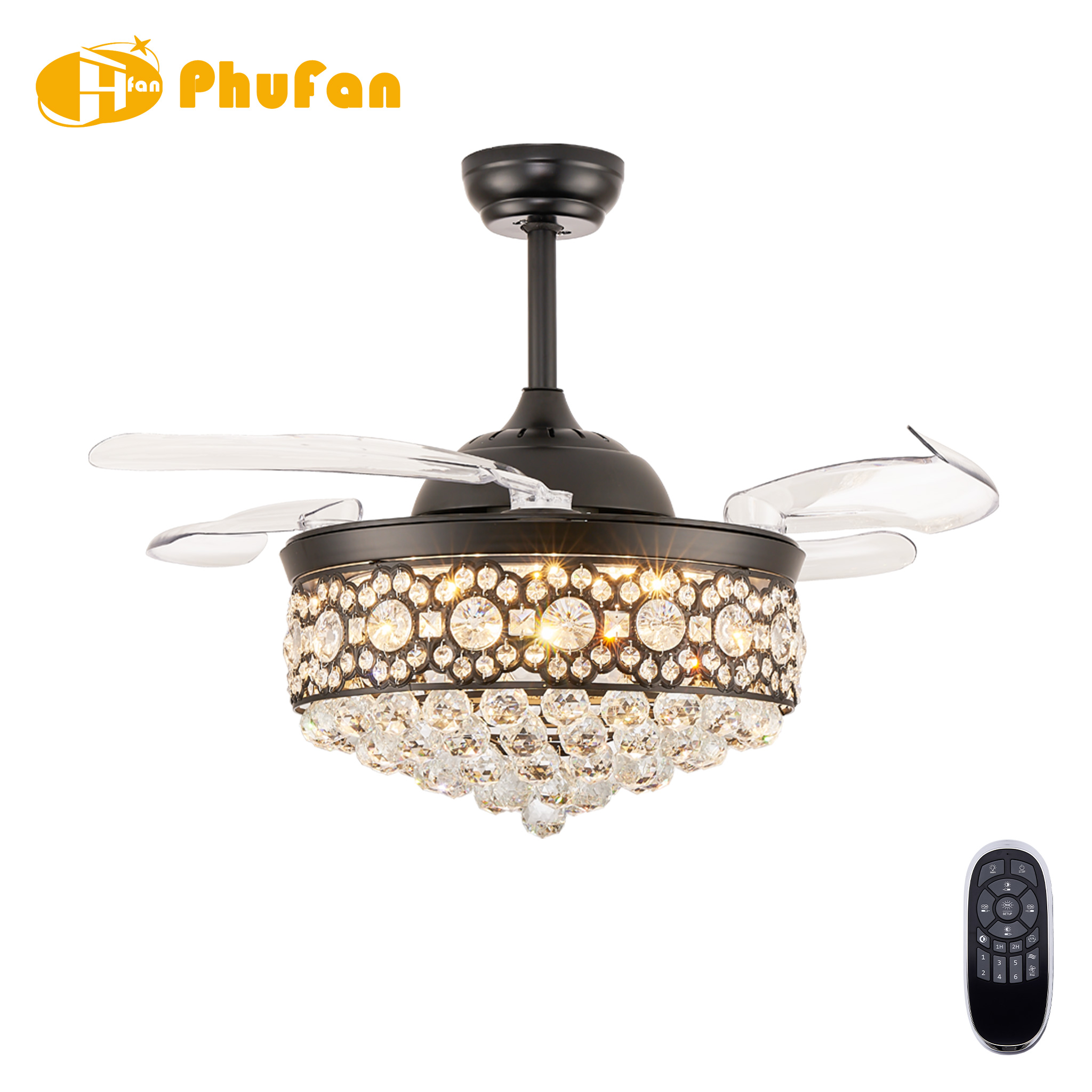 Luxury Crystal Ceiling Fan Light 3 Color Adjustable LED & Remote Control