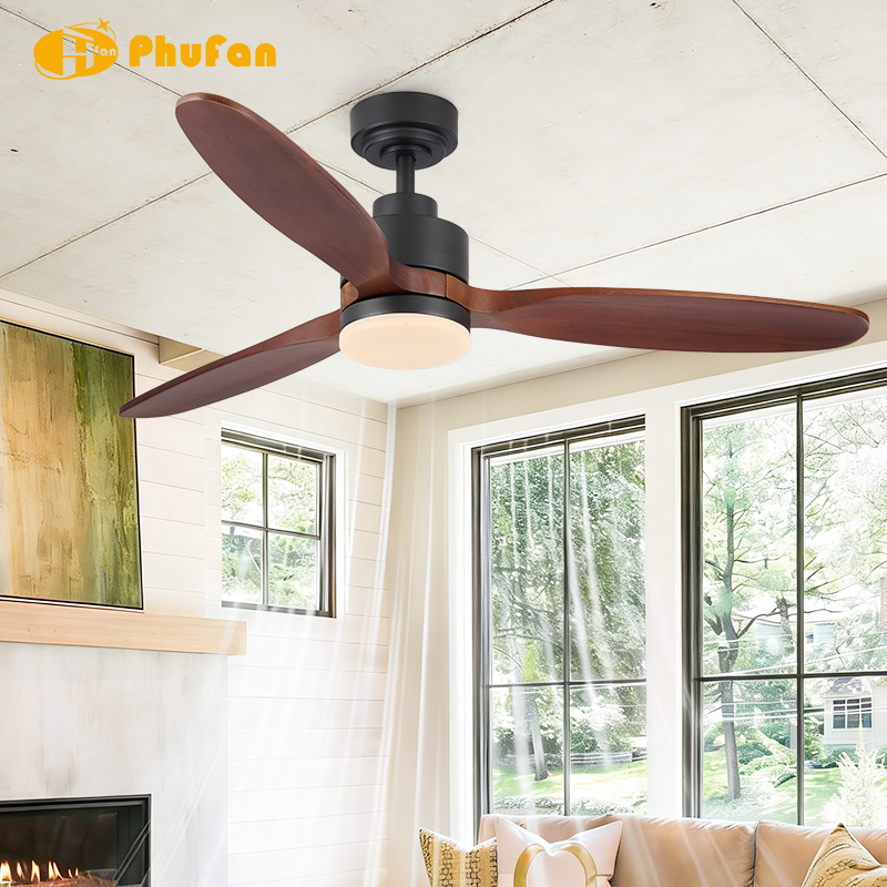 Miniature : 3 Solid Wood Ceiling Fan Light BLDC Motor, Natural Style Fan Lamp for Bedroom