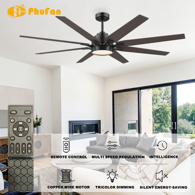 Large Wood-Tone Ceiling Fan with Light and Remote - 8 Blades