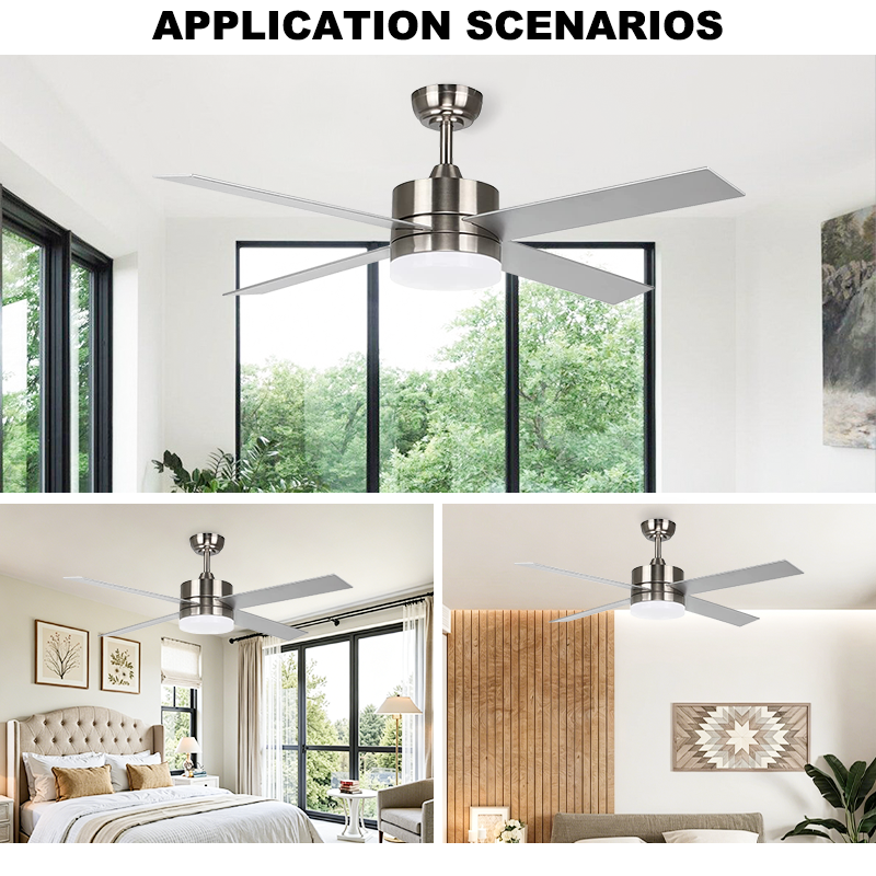 Silver Ceiling Fan with Light for Living Room - Brushed Nickel