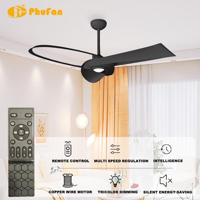 Miniature : Unique Hollow Oval Cutout Blade Ceiling Fan Light Remote Control for Studio Loft