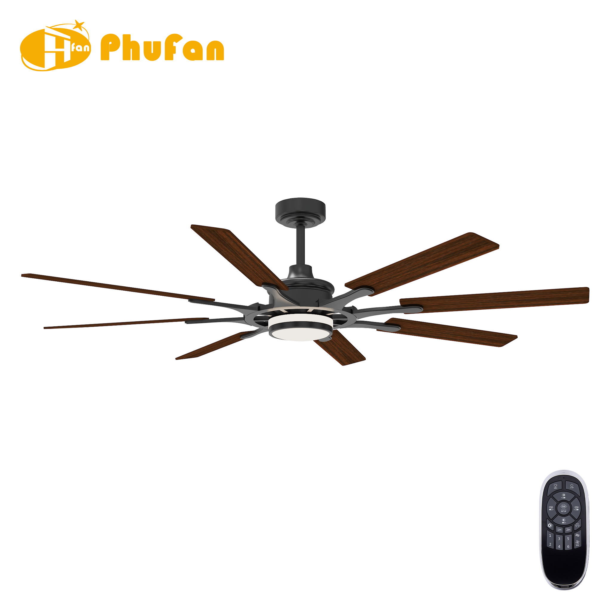 Traditional 72-Inch 8-Blade Ceiling Fan Light LED Remote Control