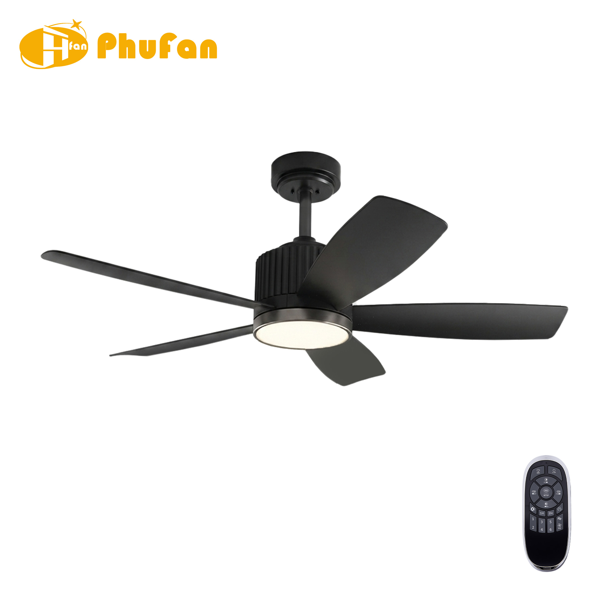 Vertical Rib Motor Housing 5-Blade Ceiling Fan Light Remote Control DC Motor