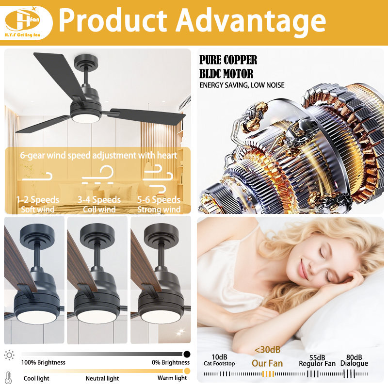 Wood Blade Ceiling Fan with Light for Guest Bedroom - Remote Control