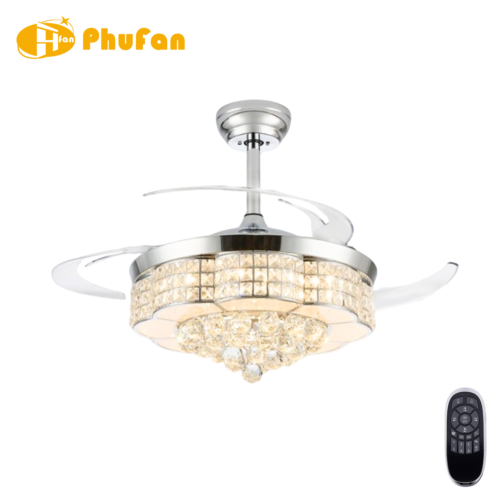 RGB Crystal Retractable CeilingFan Multi Color Changing Ambient Lamp for Bedroom